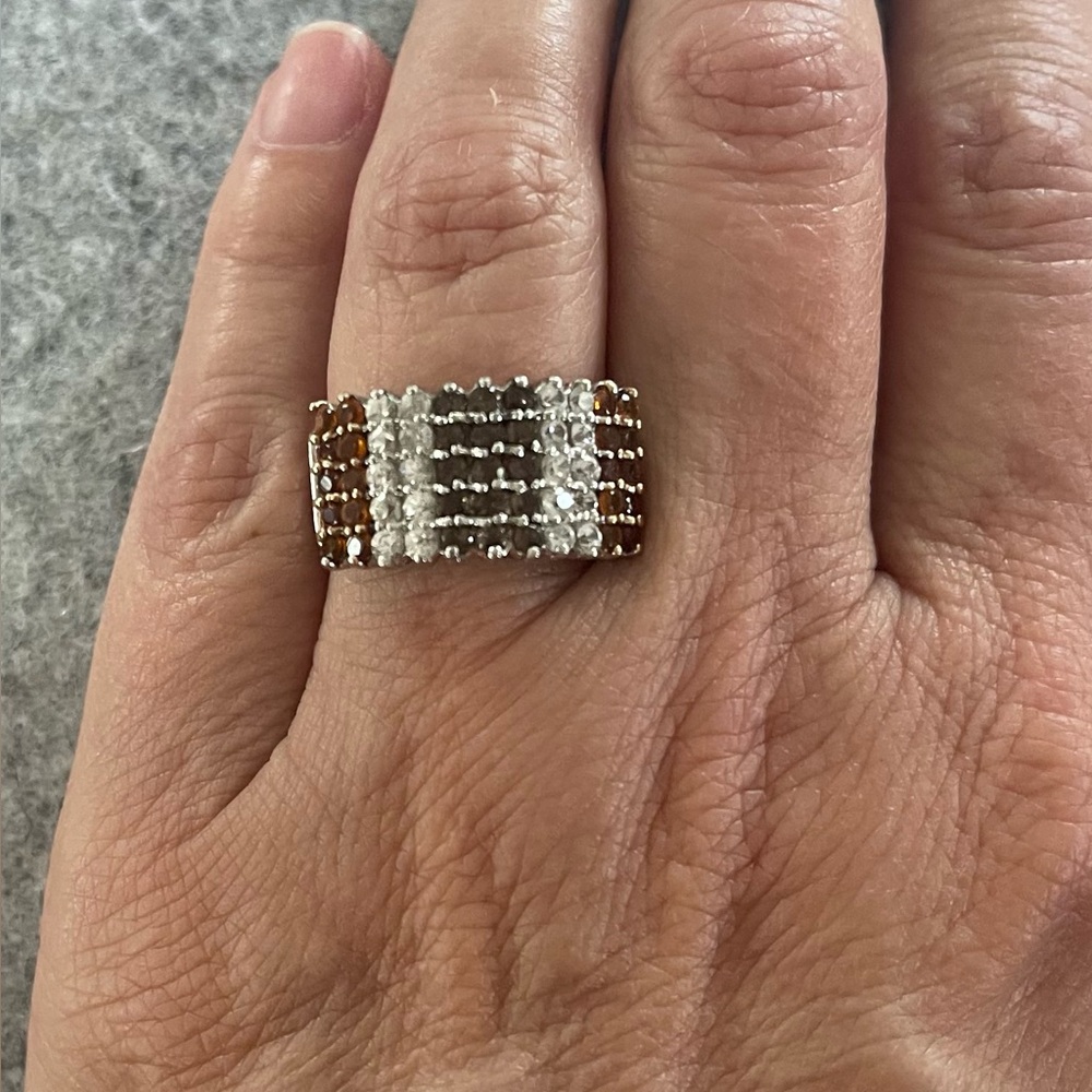 Gemstone Sterling Silver Wide Band Ring sz 6